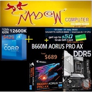 Intel Core i5-12600K CPU 10 Cores/16T Up to 4.9 GHz(3Y) + GIGABYTE B660M AORUS PRO AX [DDR5].(3Y) + 