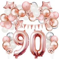 66 Pcs Rose Gold 90th Birthday Balloon Set,Number Balloons,Banner, for 1 2 3 13 16 18 21 30 40 50 60