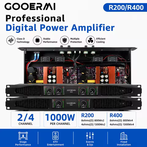 GOOERMI R200/R400 1000W Professional Digital Power Amplifier Class D Stereo Audio Amplifier 2CH 4CH 