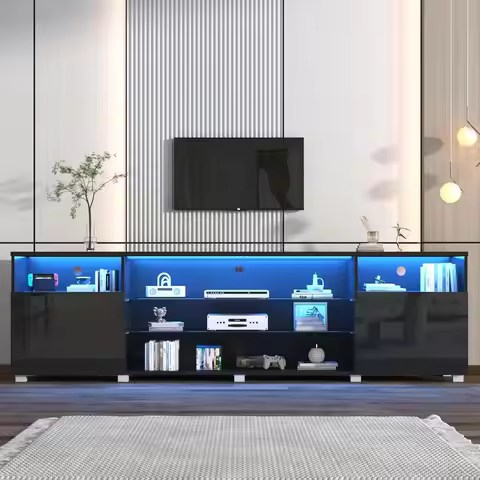 LED TV Stand for 75/85/90 inch TV, Modern Television Table Center Media Console with Drawer and Led 