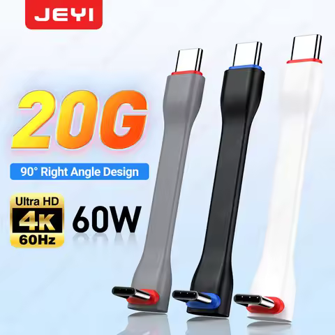 JEYI 20Gbps 90° USB Cable C to C PD 3A 60W 75MM Mobile Power USB-C Cable for Charging Bank, MacBook,