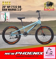 (BONUS POMPA) Sepeda BMX Anak Phoenix NP7722 DB (cakram) Ban Warna 20x3.0 Inch 7-12 Tahun
