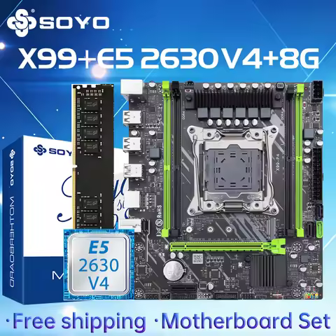 SOYO X99 TPM2.0 Motherboard Set With LGA2011-3 Xeon E5 2630 V4 CPU DDR4 8G*1 NVME M.2 SATA3.0 Comput