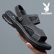 playboy รองเท้าแตะผู้ชาย รองเท้าชายหาดกันลื่นแบบหนังนิ่ม รองเท้าแตะสวมตัวนอกและรองเท้าแตะแบบใหม่ สี