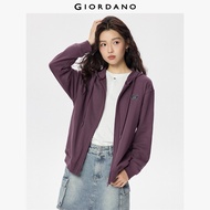 GIORDANO Women Hoodies Heart Embroidery Loose Jackets Drawstring Cute Trendy Fashion Casual Zip Up H