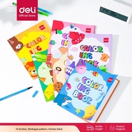 Deli Children Coloring Book / Buku Mewarnai Anak 12 Lembar Kertas 120G Berbagai Tema EN04X