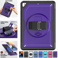 For iPad 10th 10.9 2022 Pro 10.5 Air3 iPad 10.2 2019 2020 2021 Shockproof Heat Sink Hole Position Adjustable Rotating Hand Strap Stand Built in Pencil Holder Case Cover