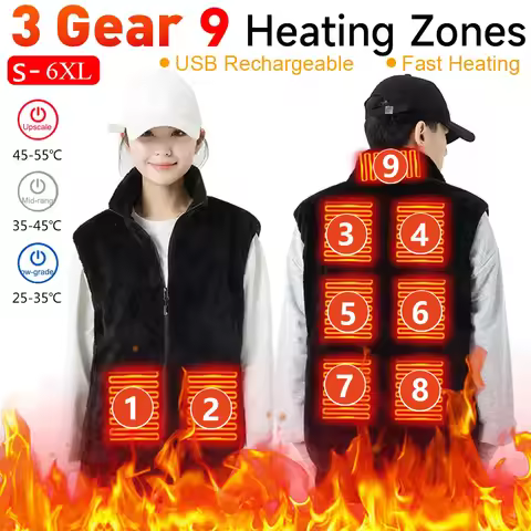 9 Areas Heated Fleece Vest Men Women Heated Winter Usb Heating Vest Self Heating Thermal Vest Heatin