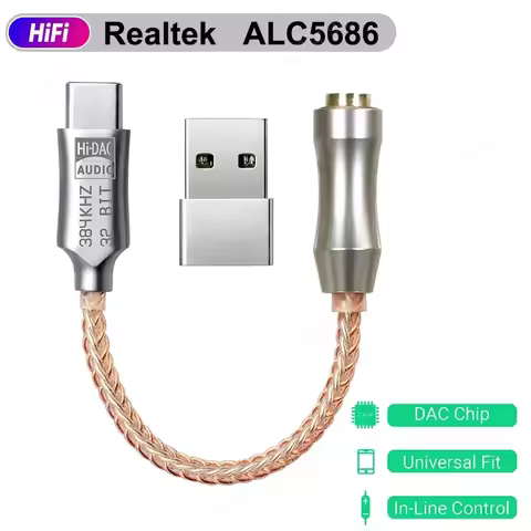 USB Type C to 3.5mm Audio Interface ALC5686 HiFi DAC Headphone Amplifier Digital Audio Decoding Earp