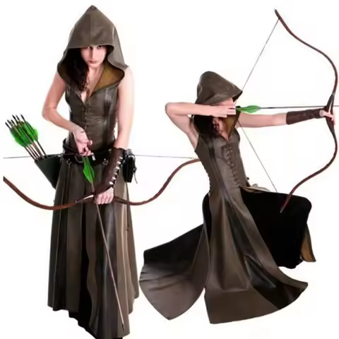 Archer Ranger Elf Halloween Hobbit Costume Women Assassin Jerkin Huntress Dress Leather Hood Robin R