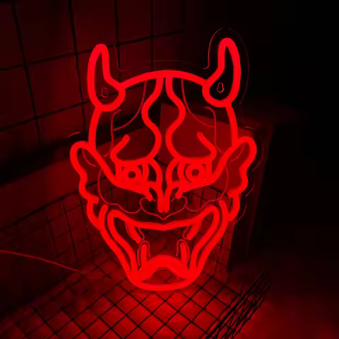 Mask Neon Sign for Game Room,Tattoo Studio Decor LED Anime Neon Light Cool Room Accessory Japanese D