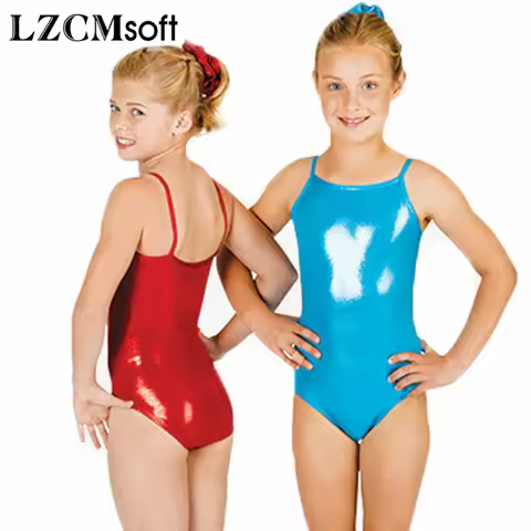 LZCMsoft Child Camisole Dance Leotards Girls Metallic Shiny Dance Tops Kids Team Dance Show Stage Pe