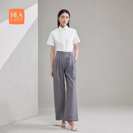 เสื้อเชิ้ตแขนสั้นผู้หญิง HLA เสื้อเชิ้ตคอปกทรงตรงยืดหยุ่นสีขาวสำหรับการเดินทางไปทำงานในช่วงฤดูร้อน
