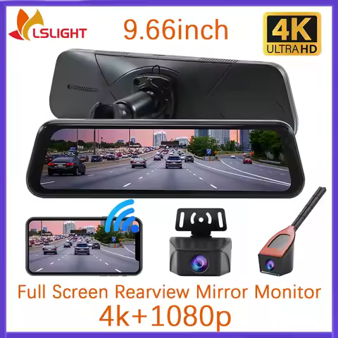 Rear View Mirror Monitor 9.66inch IPS Touch Full Screen Display With 4K Front View Camera And 1080P 