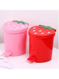 1 Pieza Mini Bote De Basura Con Tapa, Cesta De Basura De Plástico Para El Hogar, Oficina, Escritorio, Box De Almacenamiento De Basura Redonda Con Diseño De Caricaturas En Colores Rojo Y Rosa