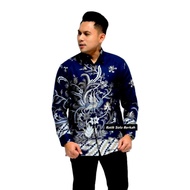 KATUN KEMEJA Merak KHAYANGAN NAVY Batik Shirt Cotton Lapis Sogan Hem Tops Batik Shirts Men Long Slee