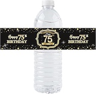 36 Pack of Black Gold Happy 75th Birthday Watter Bottle Label Stickers for 75th Birthday Party Decor