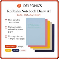 Delfonics Rollbahn Notebook Diary A5 Monthly Planner 2026 (Oct 2025 Start) – Slim Schedule Book with