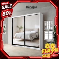 ✨ Free Install ✨Bahagia White Anti-Jump Sliding Door Wardrobe 5x8/6x8/8x8 Almari Baju ~ Wardrobe~ Sl