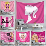 Pink Barbie Tapestry Background with Clips Disney Barbie Princess Polyester Tapestry Wall Decoration