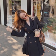 Black Classy Long-Sleeved Suit Dress for Women - Perfect for Spring/Summer 2023