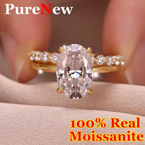 4.5ct Oval Cut Women's Moissanite Diamond Ring Set 925 Silver Plate 18k Gold D Color Ins Style Moiss