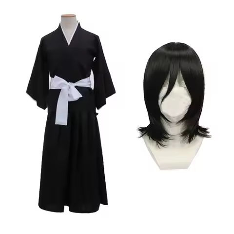 Anime BLEACH Cos Costume Kuchiki Rukia Shinigami Cosplay Costume Wig Set Halloween for Woman Men Clo