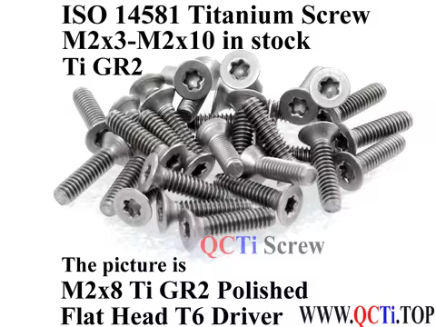 ISO 14581 M2 Titanium screws M2x3 M2x4 M2x5 M2x6 M2x8 M2x10 M2x12 Flat head T6 Driver Ti GR2 10 pcs 