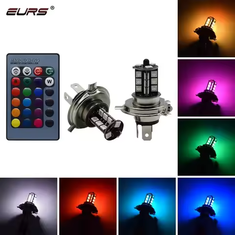 EURS 2PCS LED H4 H7 H11 H1 multi-color RGB fog lamp 5050 12SMD 24LED fog lamp 9005 fog light with co