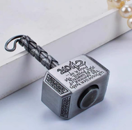 EDC上上簽無限位推牌指尖陀螺啪啪幣金屬解壓玩具甩牌多功能減壓雷神之錘-銀色