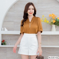 Maristar : No.2125 เสื้อแขนสั้นสีพื้น| Solid Short Sleeve Blouse เสื้อทำงานแฟชั่น ใส่แล้วดูดี หลากสี