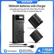 NEEWER 2ชิ้น NP-F970แบตเตอรี่ทดแทน7800มิลลิแอมป์ต่อชั่วโมงพร้อมที่ชาร์จแบตเตอรี่ประเภท C ใช้ได้กับ F