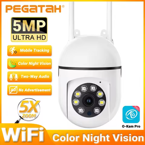 5MP Outdoor PTZ WiFi Security Camera | Auto Human Tracking | Color Night Vision | Two-Way Audio | 5X