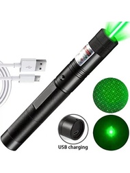 Usb可充電高功率筆型綠光雷射手電筒,內置電池,長距離綠光指示器(黑色)