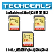 SanDisk Extreme SD Card, V30, U3, C10, UHS-I, R150MB/s, W60/70MB/s | 64GB, 128GB, 256GB