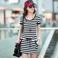 Taobao เดรสแขนสั้นผู้หญิงเดรสแฟชั่นผญน่ารักใส่สบายลายทาง