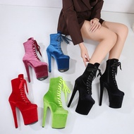 35-44 Size 20cm Hate Sky High Chinese Velvet Fashion Catwalk Performance Short Boots Women New Style Sexy High Heel Boots Pole Dance Shoes