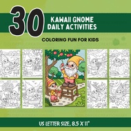 Kawaii Gnome Daily Activities Colouring Pages for Kids| 30 PDF Fun Coloring for children, Printable 