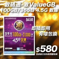 實名電話卡 (香港)數碼通「激ValueGB」高速本地「100GB/年卡」上網儲值卡