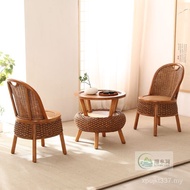 Backrest Chair Tatami Coffee Table Rattan Weaving Combination Small Round Table Tianxin Chinese Styl