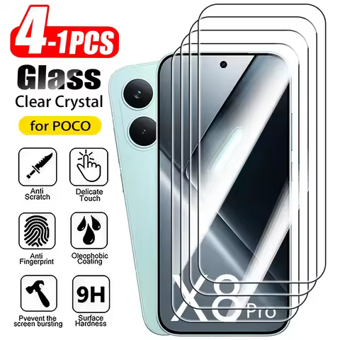 1-4Pcs 9H Tempered Glass For POCO X8 X7 X6 X5 Pro X3 X4 GT Screen Protector Glass on Xiaomi POCO X8 