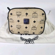 Authentic MCM Visetos Leather Camera Bag Soft Beige Tas Original Preloved Second Branded