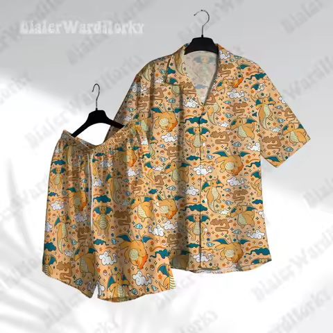 Pokémon Anime graphic T-shirt Dragonite Hawaiian Shirt Summer Sports Men's T-Shirt Children's Clothi