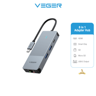 VEGER VH-H03 USB HUB USB-C 8in1 USB-C Multiport Adapter รองรับความละเอียดสูงสุด 4K60Hz  เป็นHDMI/VGA