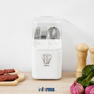 Informa Appetite Bear Plastic Cutlery Holder with Square Cover BIG - White Spoon Rack Organizer Cutl
