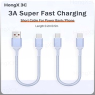 0.2m/0.5m Short Power Bank Data Cable 60W Super Fast Charging Braided Cable Portable 3A Phone Charge