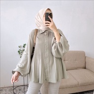 KEMEJA Tamstore Gabriela Women's Crinkle Long Sleeve Nursing Blouse Shirt