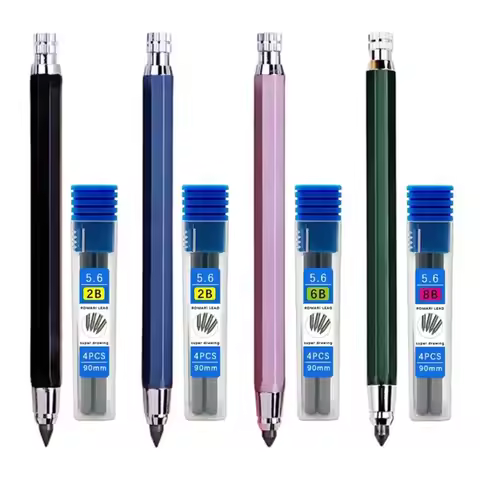 5.6mm Metal Mechanical Pencil 2B/4B/6B/8B Pencil Refill Art Painting Drawing Writing Tool Sketch Com