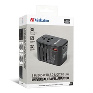 🌟原裝行貨 實體門市交收 現貨發售🌟 Verbatim 3 端口 65W PD 3.0 &amp; QC 3.0 GaN 通用旅行轉插 66851 旅行充電器 USB 充電器