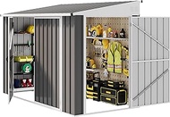 DWVO 8x4 FT Outdoor Weatherproof Storage Shed, Secure Metal Bike Shed w/Lockable Entry, Garden Stora